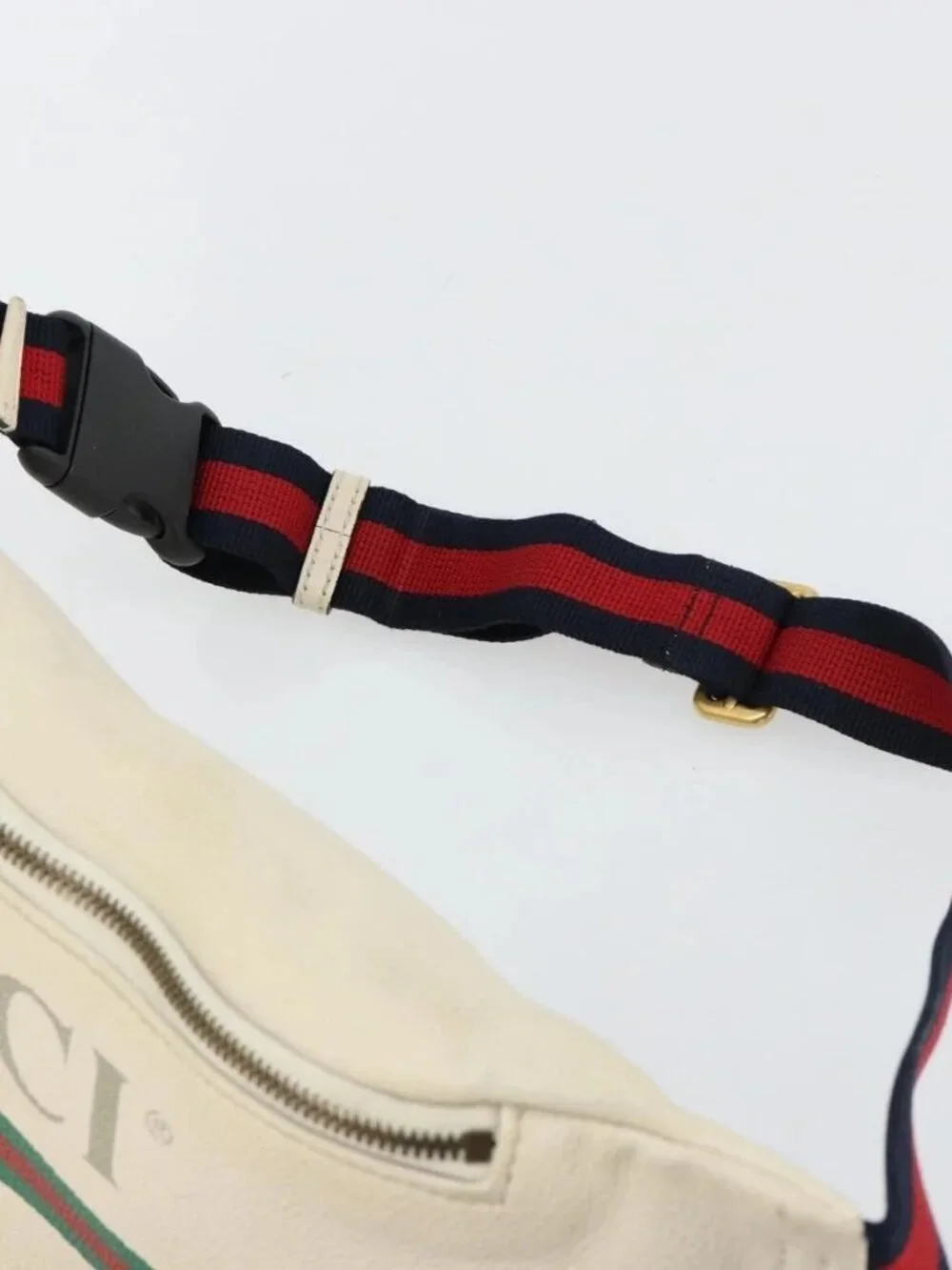 GUCCI Sherry Line Waist bag Leather Red White 493869 Auth